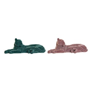 Figurine Décorative DKD Home Decor Vert Rose clair Tigre 36 x 17,5 x 13,3 cm (2 Unités)