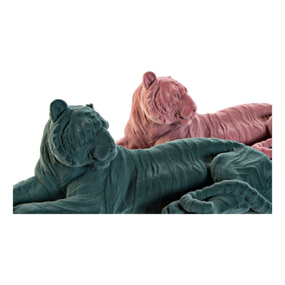 Figurine Décorative DKD Home Decor Vert Rose clair Tigre 36 x 17,5 x 13,3 cm (2 Unités)