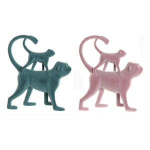 Deko-Figur DKD Home Decor grün Rosa Tropical Affen 22,5 x 8 x 27,5 cm (2 Stück)