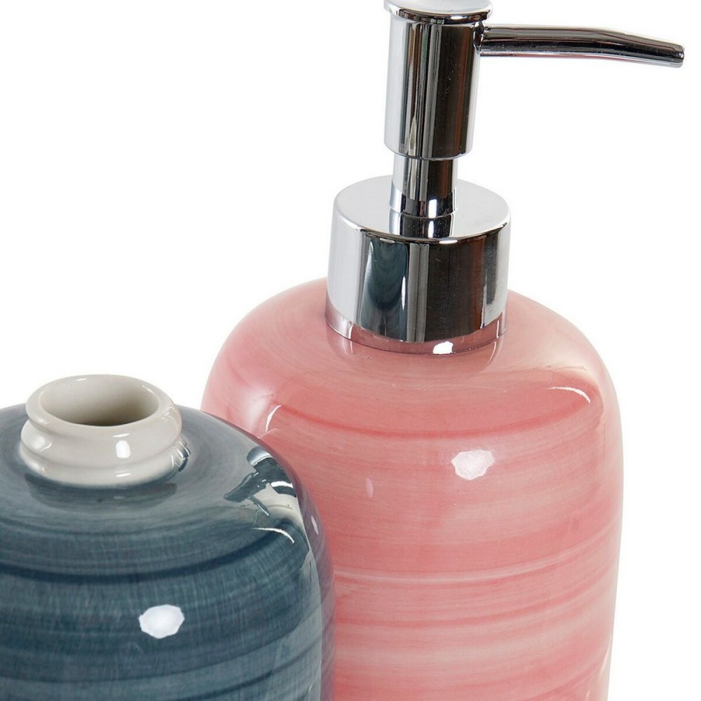 Seifenspender DKD Home Decor Blau Rosa PVC Steingut Skandinavisch 8 x 8 x 16 cm (2 Stück)