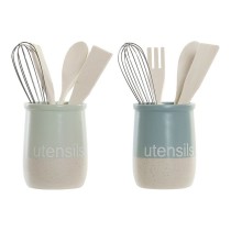 Gefäß für Küchenutensilien DKD Home Decor Kautschukholz Steingut 10 x 10 x 14 cm (2 Stück)