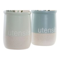 Gefäß für Küchenutensilien DKD Home Decor Kautschukholz Steingut 10 x 10 x 14 cm (2 Stück)
