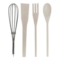 Pot for Kitchen Utensils DKD Home Decor Rubber wood Stoneware 10 x 10 x 14 cm (2 Units)