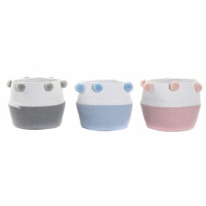 Set de basket DKD Home Decor Pompons 30 x 30 x 26 cm Bois