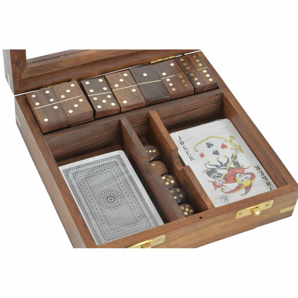 Jeu en bois DKD Home Decor Sheesham Marron Doré 17 x 17 x 5,5 cm 4 Pièces