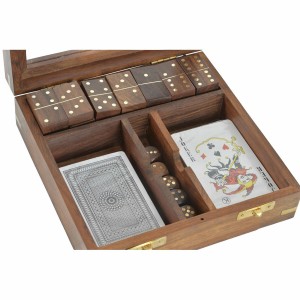 Jeu en bois DKD Home Decor Sheesham Marron Doré 17 x 17 x 5,5 cm 4 Pièces