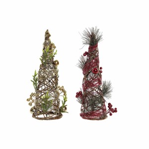 Sapin de Noël DKD Home Decor Rouge Vert Doré 16 x 16 x 41 cm Plastique (2 Unités)