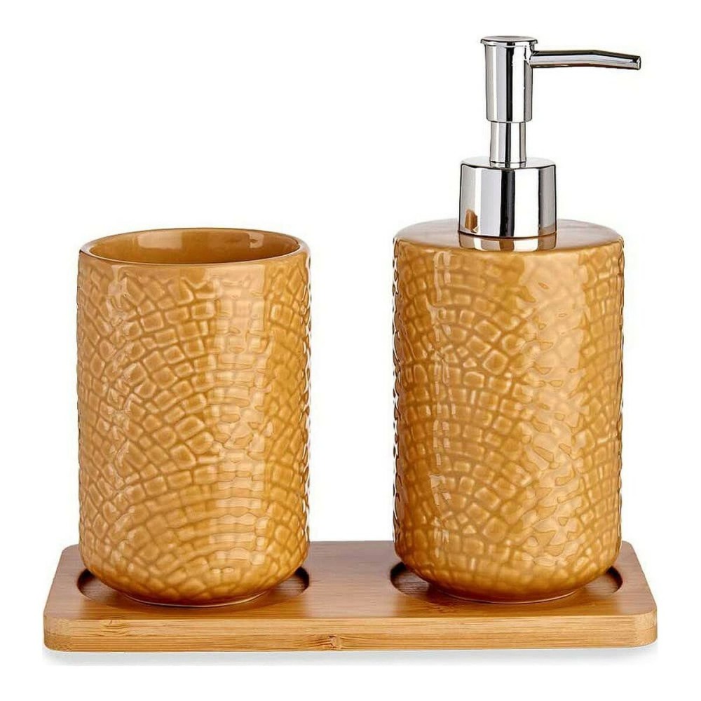 Badezimmer Set Berilo PLH03242-3 Camel Bambus Polypropylen ABS Firkanter 9 x 18,5 x 20 cm