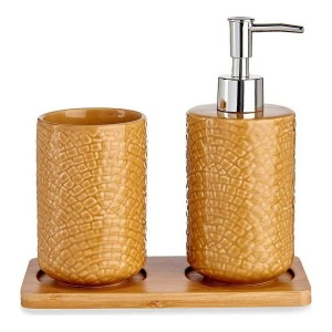 Badezimmer Set Berilo PLH03242-3 Camel Bambus Polypropylen ABS Firkanter 9 x 18,5 x 20 cm