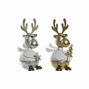 Weihnachtsschmuck DKD Home Decor Silberfarben Gold Metall Rentier Brillen (14 x 13 x 27 cm) (2 Stück)