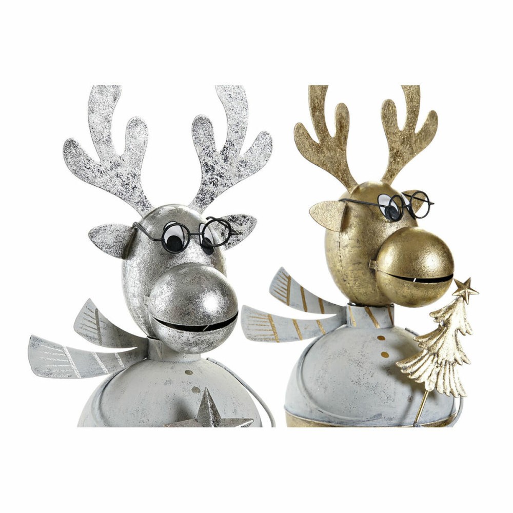 Weihnachtsschmuck DKD Home Decor Silberfarben Gold Metall Rentier Brillen (14 x 13 x 27 cm) (2 Stück)