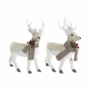 Décorations de Noël DKD Home Decor Beige Polyester Blanc polystyrène Renne (9 x 24 x 33 cm)