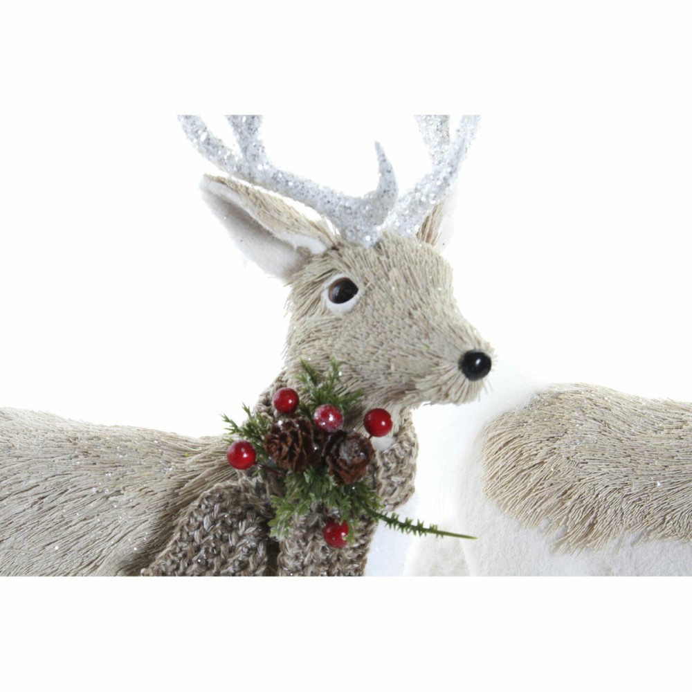 Décorations de Noël DKD Home Decor Beige Polyester Blanc polystyrène Renne (9 x 24 x 33 cm)