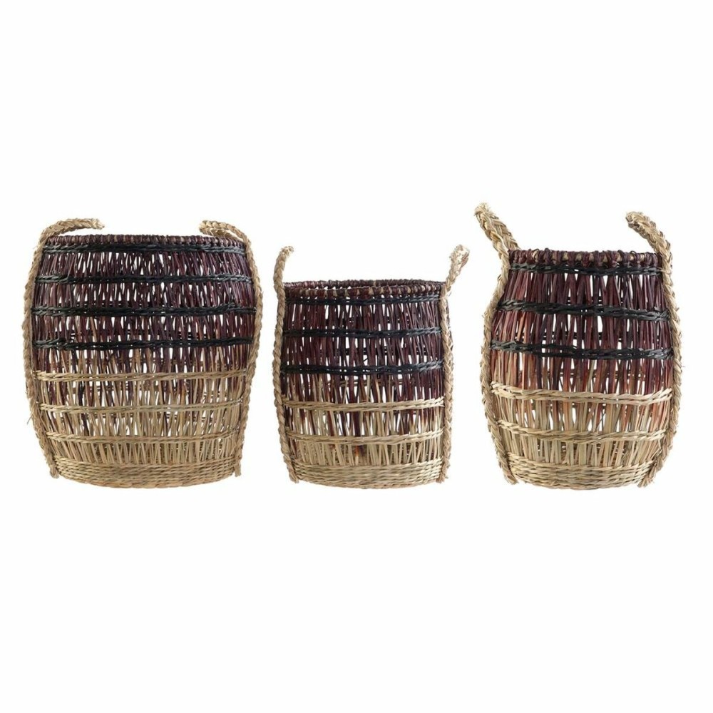Set de basket DKD Home Decor Naturel Lila Herbier marin (3 Pièces)