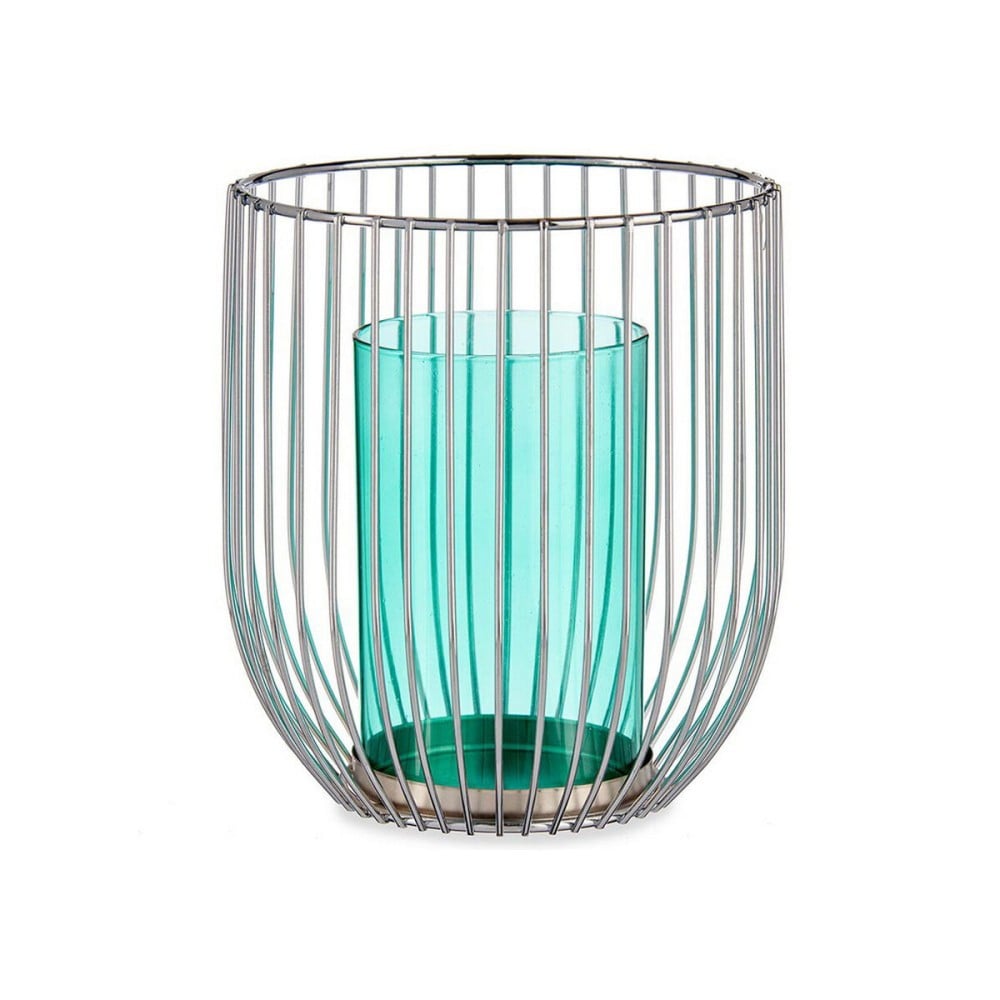 Kerzenschale Gift Decor 124016B Blau Silberfarben Silber Metall Glas 15 x 17 x 15 cm Käfig
