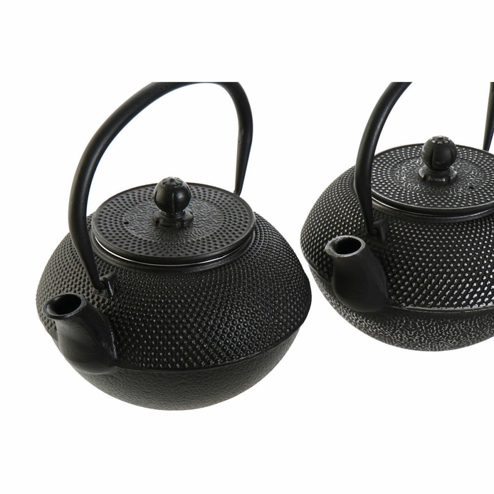 Théière DKD Home Decor Noir Argent Fer (18.5 x 16 x 17 cm) (2 pcs) (1200 ml)