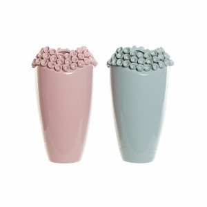 Vase DKD Home Decor Rosa türkis Steingut Mediterraner (2 pcs) (19 x 19 x 33 cm)