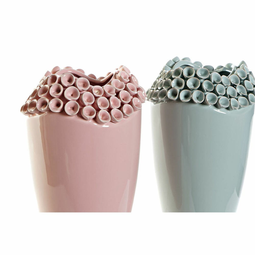 Vase DKD Home Decor Pink Turquoise Stoneware Mediterranean (2 pcs) (19 x 19 x 33 cm)