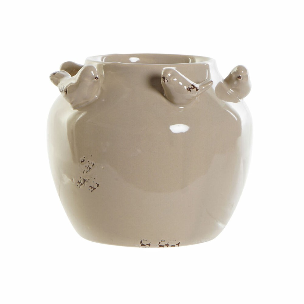 Vase DKD Home Decor Porcelain Grey Beige Birds Shabby Chic (15 x 15 x 13,5 cm) (2 Units) 