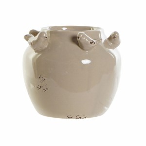 Vase DKD Home Decor Porcelain Grey Beige Birds Shabby Chic (15 x 15 x 13,5 cm) (2 Units) 