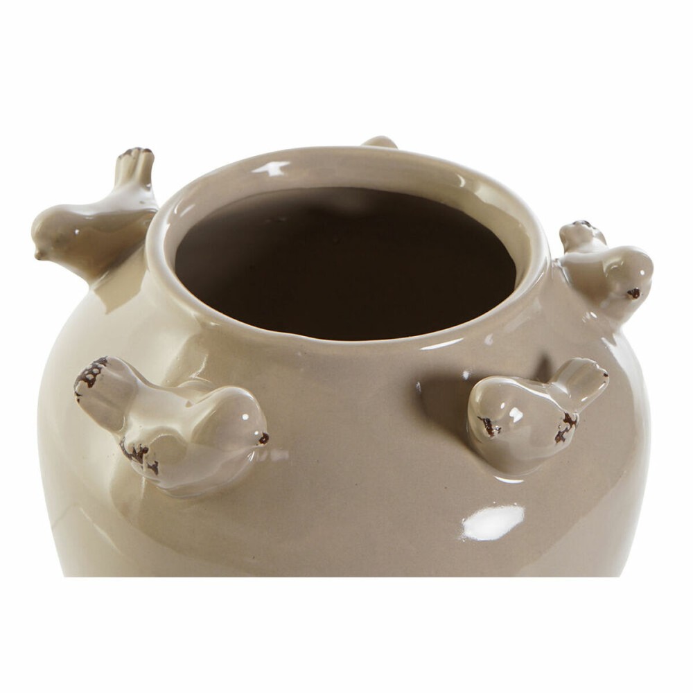 Vase DKD Home Decor Porcelain Grey Beige Birds Shabby Chic (15 x 15 x 13,5 cm) (2 Units) 