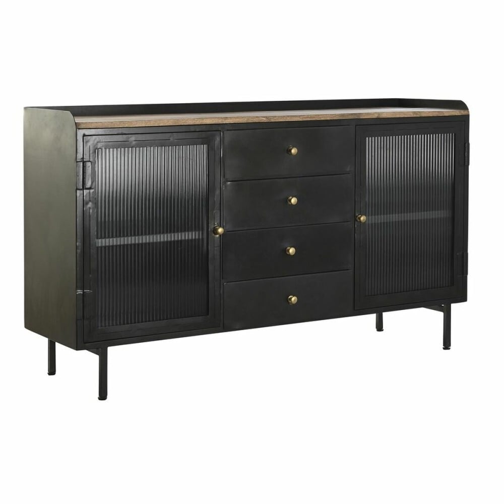 Sideboard DKD Home Decor Black Golden Natural Metal Mango wood 145 x 40 x 85 cm