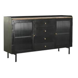 Sideboard DKD Home Decor Black Golden Natural Metal Mango wood 145 x 40 x 85 cm