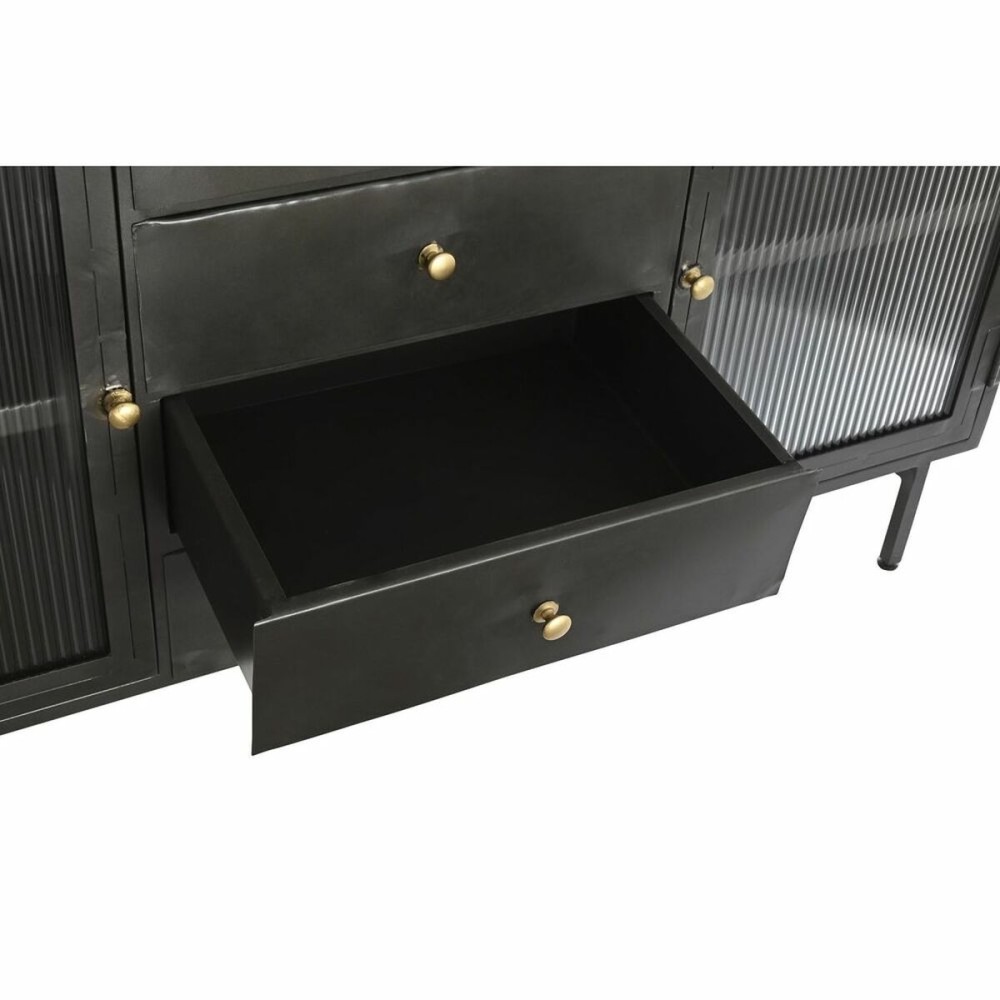 Sideboard DKD Home Decor Black Golden Natural Metal Mango wood 145 x 40 x 85 cm