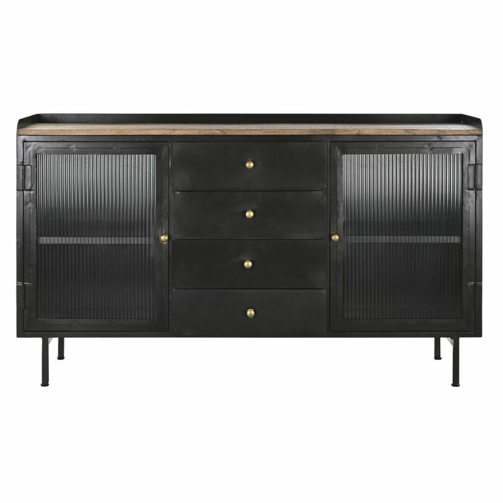 Sideboard DKD Home Decor Black Golden Natural Metal Mango wood 145 x 40 x 85 cm