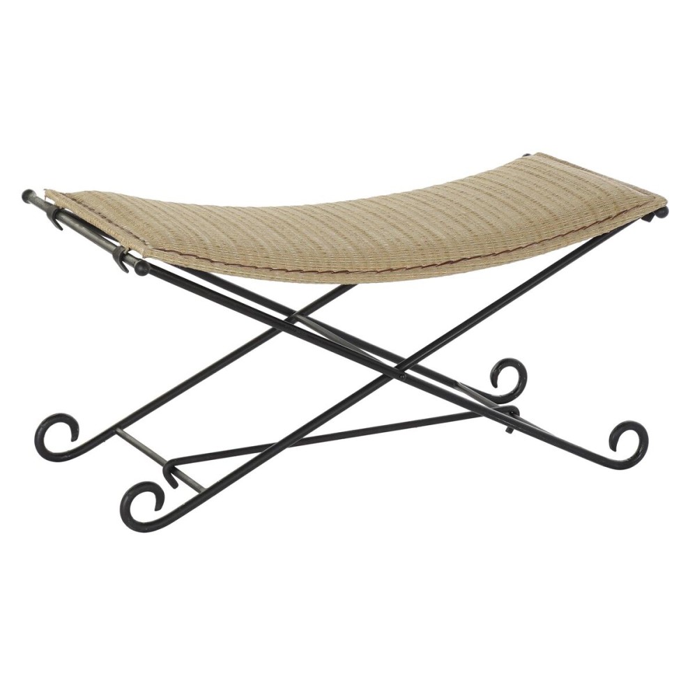 Banquette DKD Home Decor Noir Métal Marron Clair Rotin (94 x 49 x 44 cm)