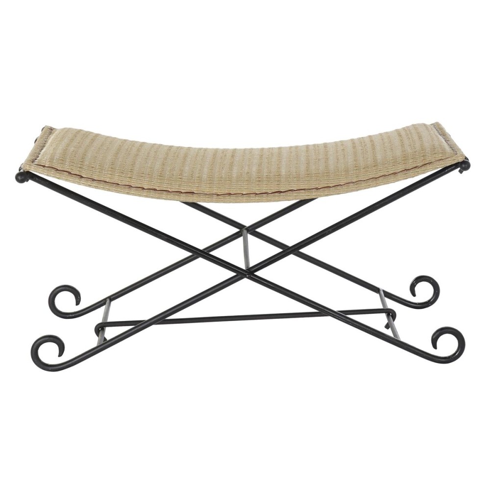 Banquette DKD Home Decor Noir Métal Marron Clair Rotin (94 x 49 x 44 cm)