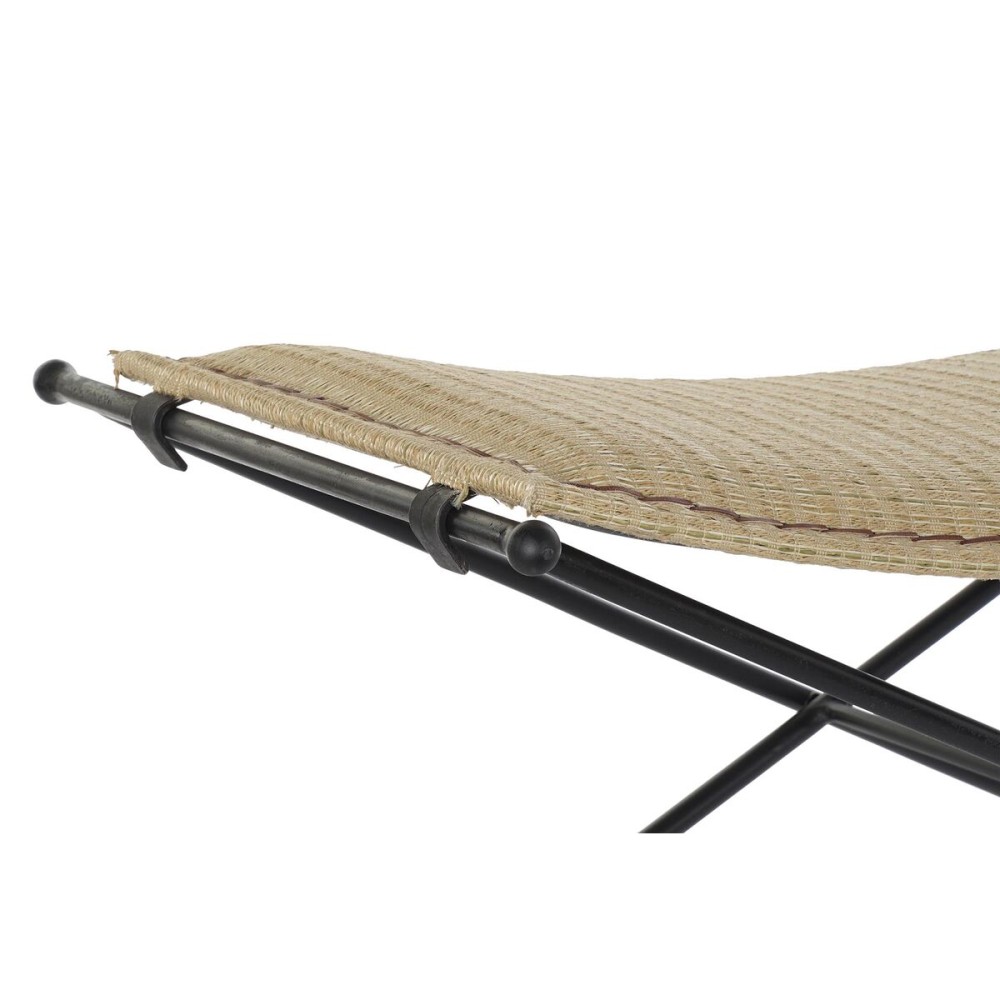 Bench DKD Home Decor Black Metal Light brown Rattan (94 x 49 x 44 cm)