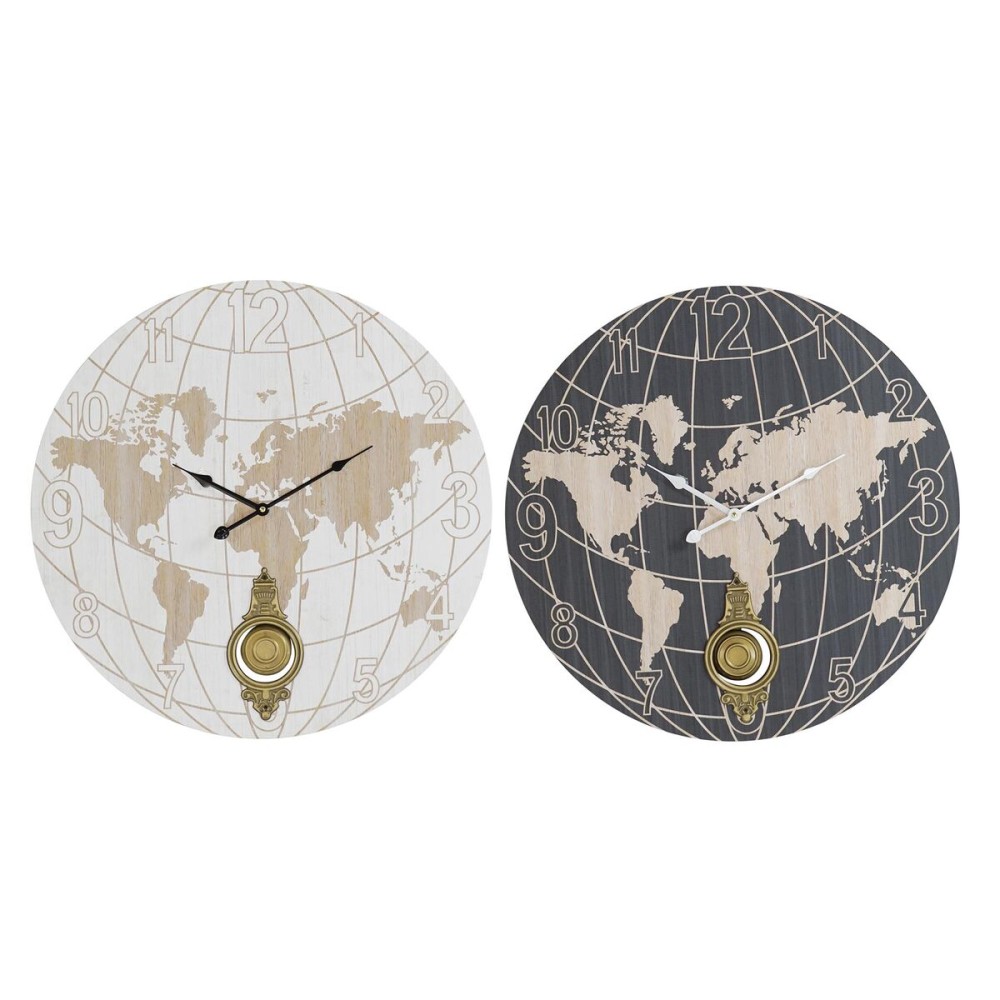 Wanduhr DKD Home Decor Schwarz Beige Metall MDF Weltkarte (58 x 8 x 58 cm)