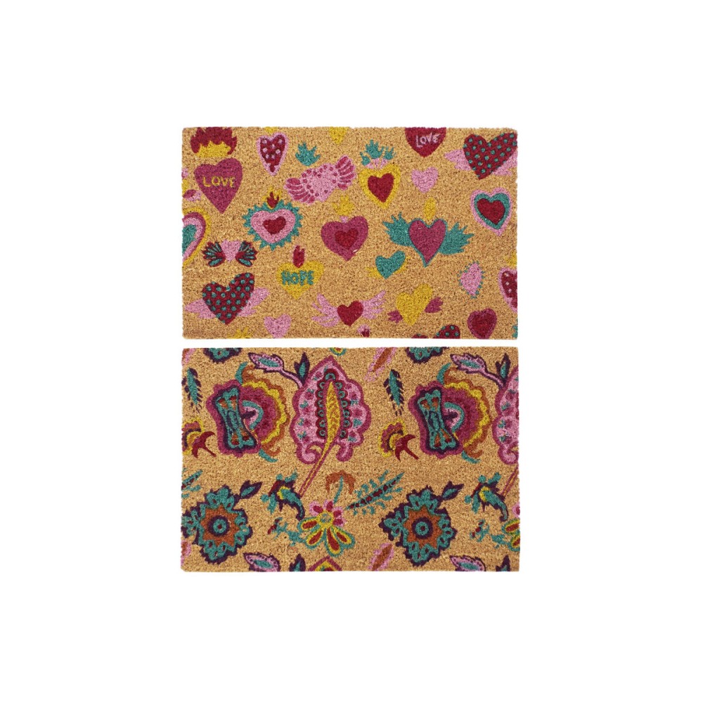 Paillasson DKD Home Decor Caoutchouc Multicouleur 2 Unités Fibres de coco (60 x 40 x 1,5 cm)