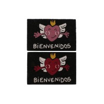 Paillasson DKD Home Decor Rouge Noir Rose Caoutchouc Blanc 2 Unités Fibres de coco (60 x 40 x 1,5 cm)