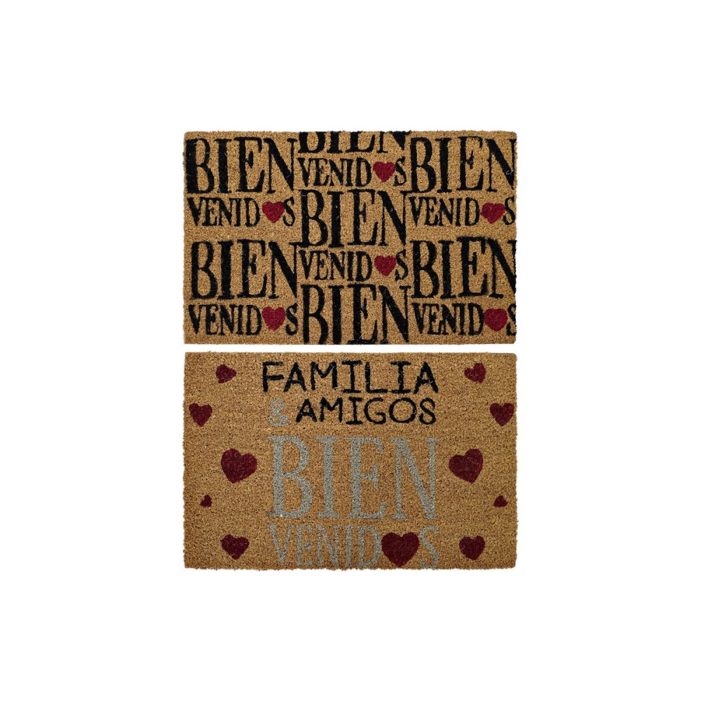Paillasson DKD Home Decor Rouge Noir Marron Caoutchouc 2 Unités Urbaine Fibres de coco (60 x 40 x 1,5 cm)