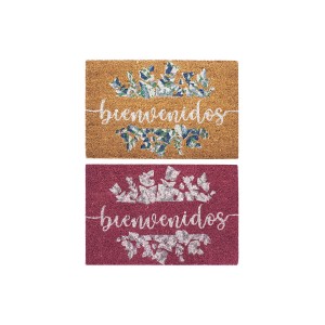 Fußmatte DKD Home Decor Grau Rosa Braun Gummi Weiß 2 Stück Kokosnuss Faser (60 x 40 x 1,5 cm)