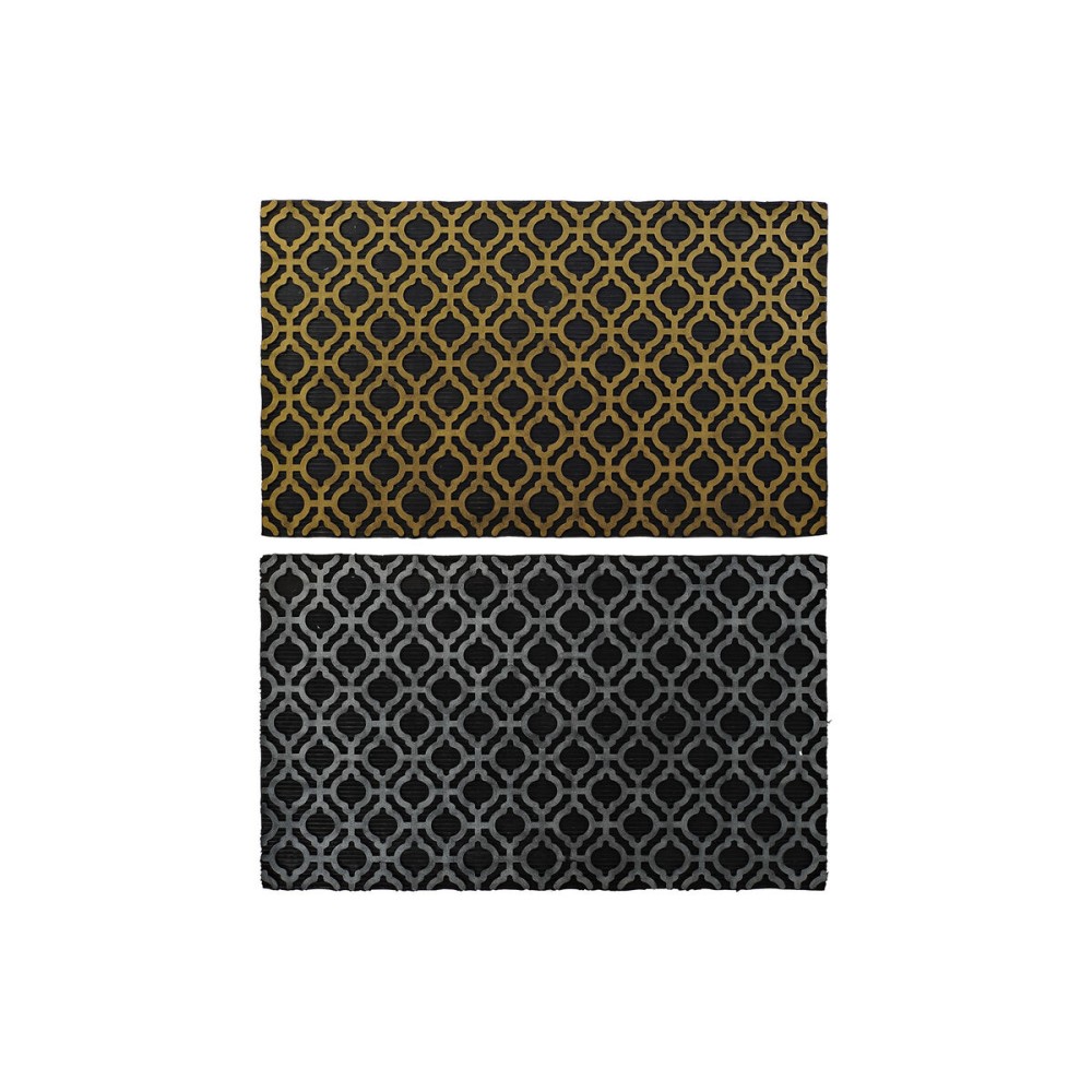 Paillasson DKD Home Decor Argenté Noir Doré Caoutchouc Arabe 2 Unités (75 x 45 x 0,5 cm)