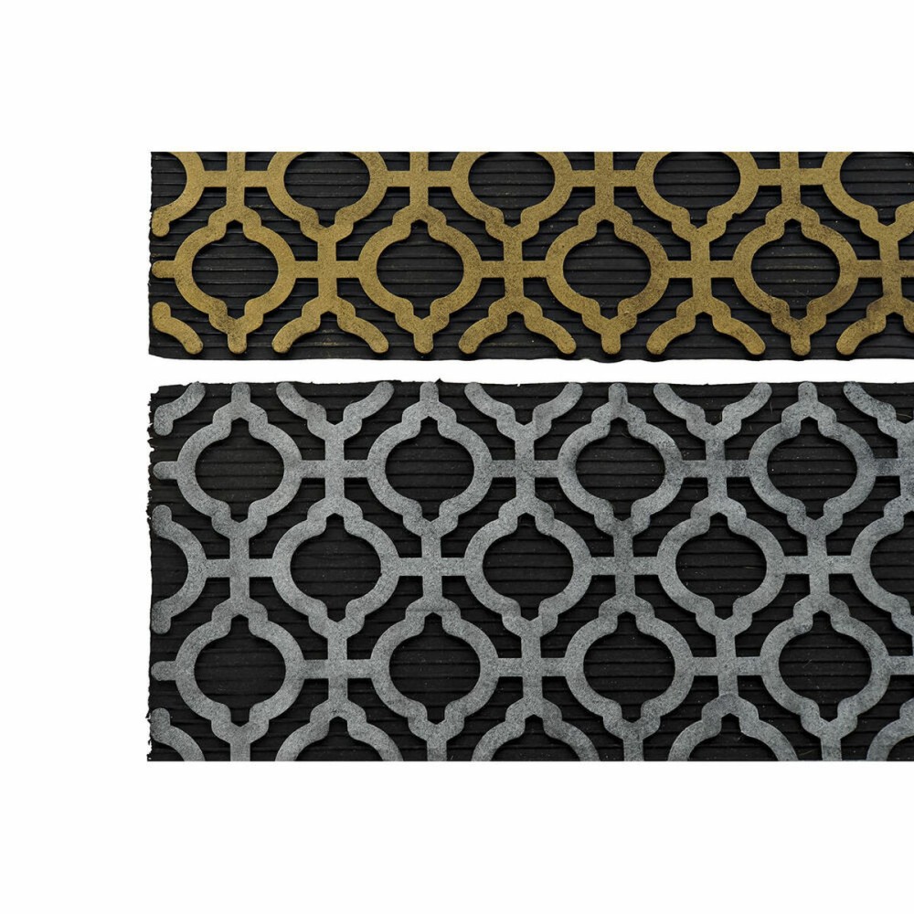 Paillasson DKD Home Decor Argenté Noir Doré Caoutchouc Arabe 2 Unités (75 x 45 x 0,5 cm)