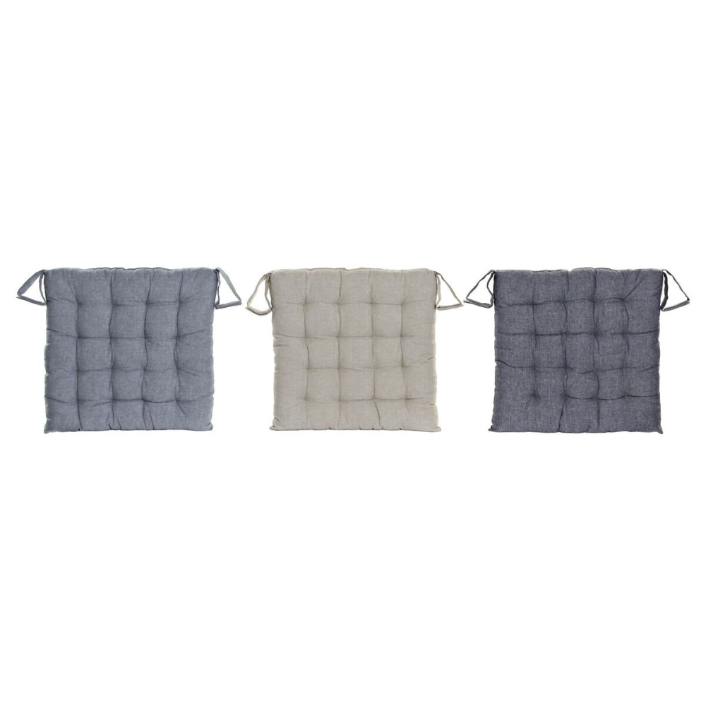 Coussin de chaise DKD Home Decor Beige Bleu Polyester Coton Aluminium Blue marine méditerranéen (3) (38 x 38 x 6 cm) (3 Unités)