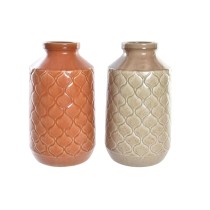 Vase DKD Home Decor Porzellan Orange grün (20 x 20 x 35 cm) (2 Stück)