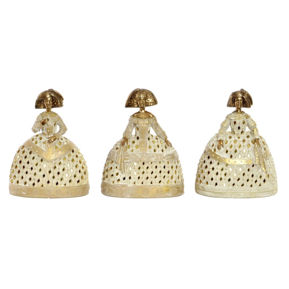 Deko-Figur DKD Home Decor Spiegel Beige Golden Harz Dame Traditionell (18 x 13 x 23 cm) (3 Stück)