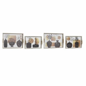 Jeux de plateaux DKD Home Decor Blanc Noir Doré Bois MDF 40 x 30 x 6 cm (2 Unités)