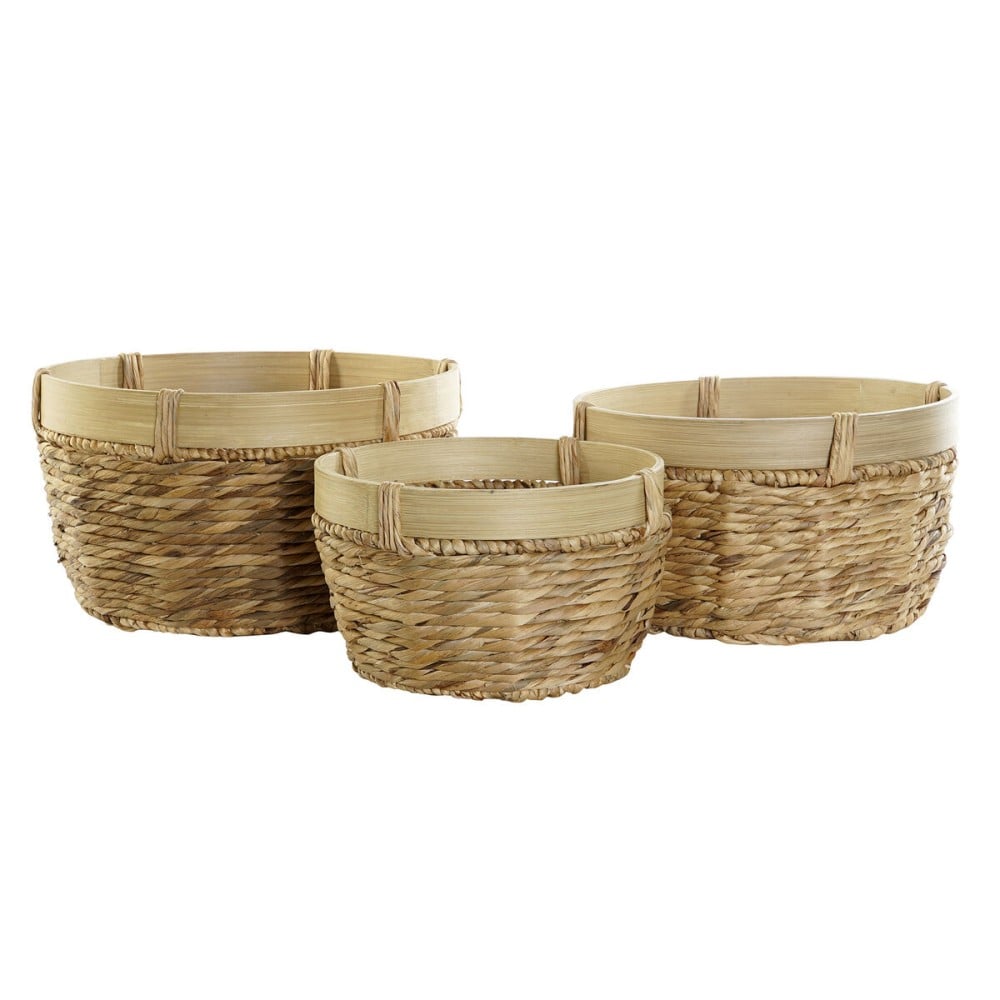 Korb-Set DKD Home Decor Braun natürlich Bambus Binsen Tropical 40 x 40 x 23 cm 3 Stücke
