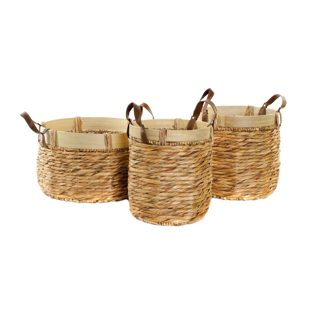 Set de basket DKD Home Decor Marron Naturel Bambou Joncs Tropical 40 x 40 x 24 cm 4 Kg 3 Pièces