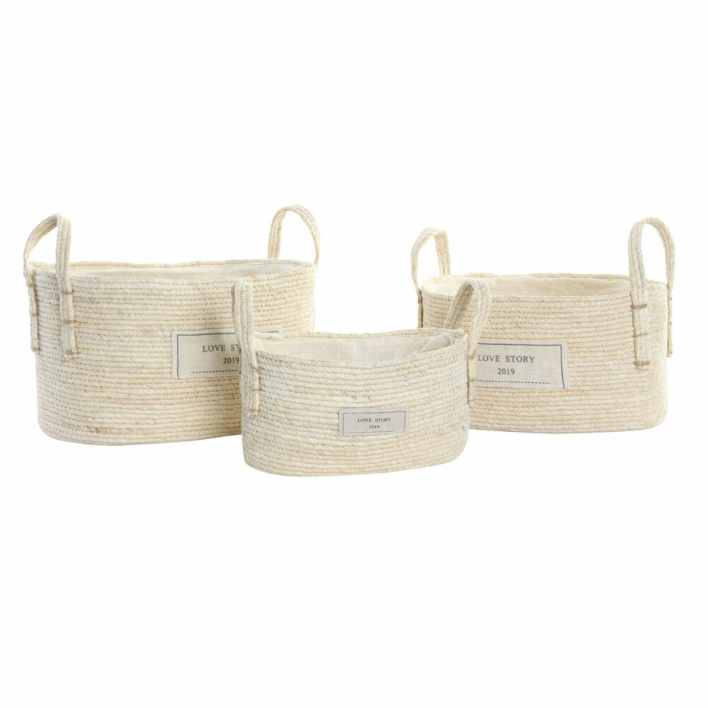 Set de basket DKD Home Decor Naturel Marron Clair Fibre naturelle Boho 34 x 23 x 20 cm 3 Pièces