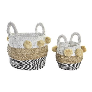 Korb-Set DKD Home Decor Weiß Schwarz Beige Seegras 34 x 33 x 26 cm 2 Stücke
