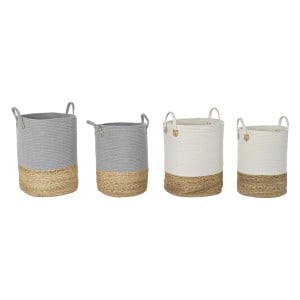 Korb-Set DKD Home Decor Weiß natürlich Hellgrau Naturfaser (2 Stücke) (2 Stück)