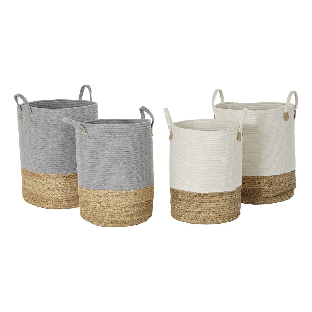 Korb-Set DKD Home Decor Weiß natürlich Hellgrau Naturfaser (2 Stücke) (2 Stück)