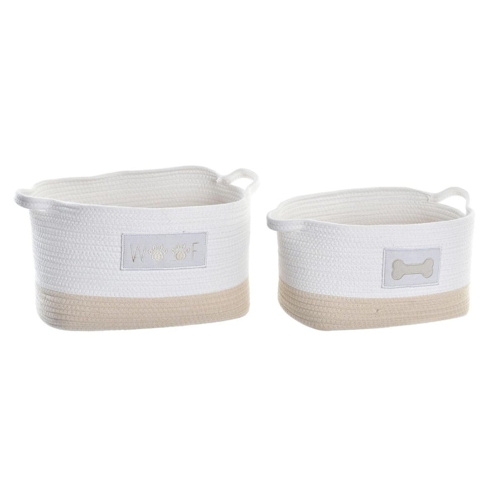 Korb-Set DKD Home Decor Weiß Creme 43 x 30 x 23 cm 2 Stücke